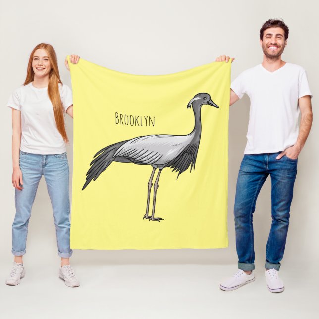 Demoiselle crane bird cartoon illustration  fleece blanket (In Situ)