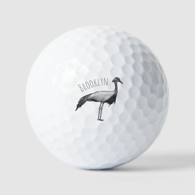 Demoiselle crane bird cartoon illustration golf balls (Front)
