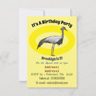 Demoiselle crane bird cartoon illustration invitation