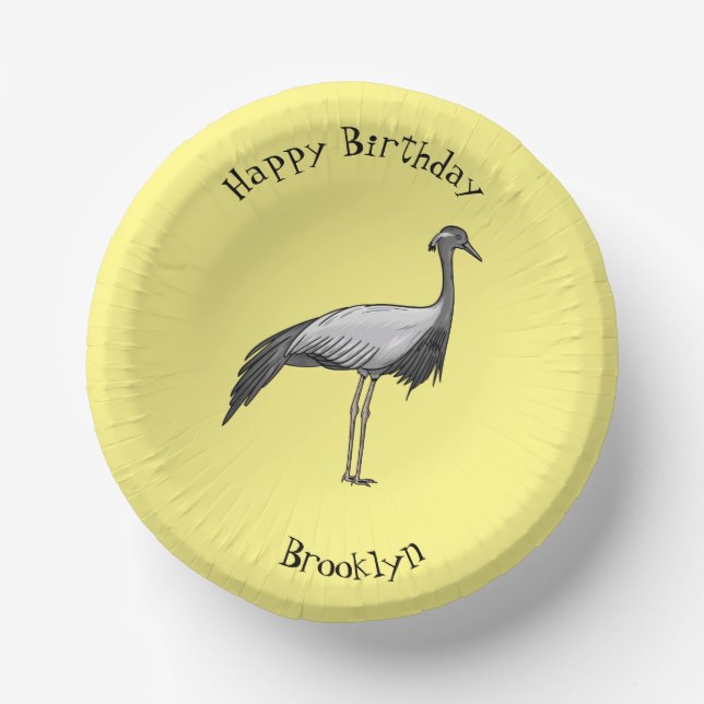 Demoiselle crane bird cartoon illustration paper plate (Front)