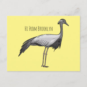 Demoiselle crane bird cartoon illustration postcard
