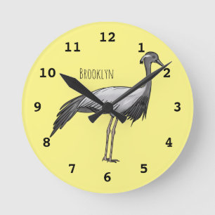 Demoiselle crane bird cartoon illustration round clock
