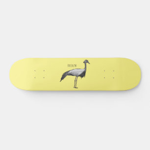 Demoiselle crane bird cartoon illustration skateboard