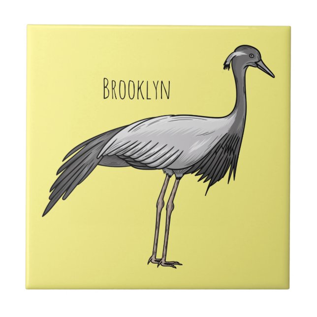 Demoiselle crane bird cartoon illustration  tile (Front)