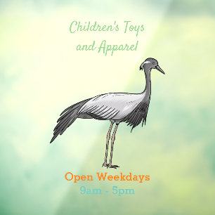 Demoiselle crane bird cartoon illustration window cling