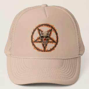 Demon Clown Skull & Burning Pentagram Trucker Hat