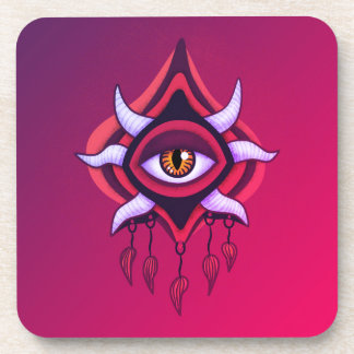 Demon Eye - Whimsigoth Horror Art in Pink Coaster