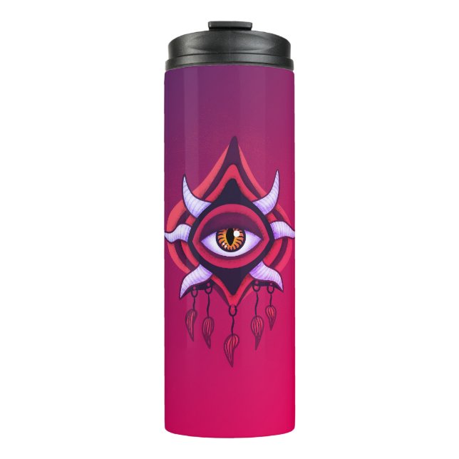 Demon Eye - Whimsigoth Horror Art in Pink Thermal Tumbler (Front)