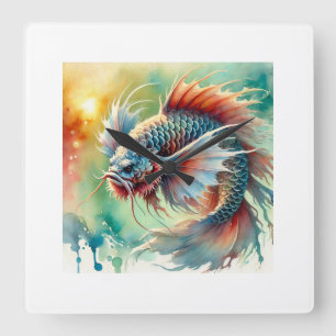 Demon Fish 061024AREF135 - Watercolor Square Wall Clock