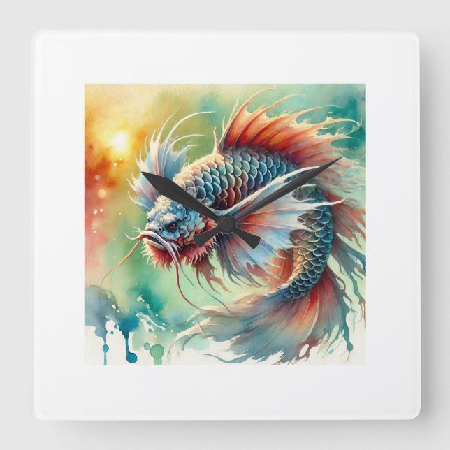 Demon Fish 061024AREF135 - Watercolor Square Wall Clock (Front)