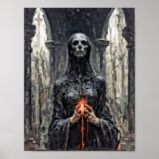 Demon ghost holding burning heart poster