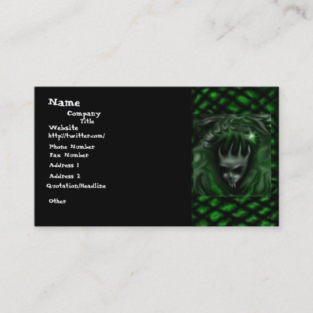 Demon Head with green scale accent, business cards (Front)