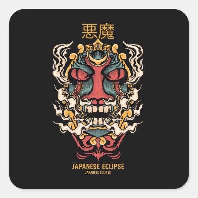 demon illustration japanese style square sticker (Front)