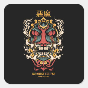 demon illustration japanese style square sticker