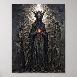 Demon king with burning heart in gothic church  poster