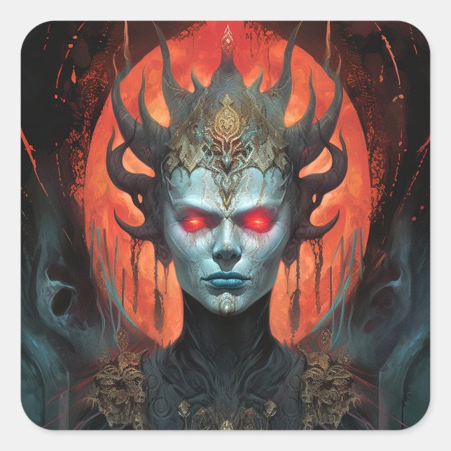 Demon Queen Dark Goddess Fantasy Art Square Sticker (Front)