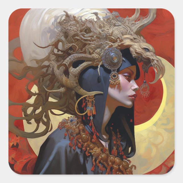 Demon Queen Fantasy Art Square Sticker (Front)
