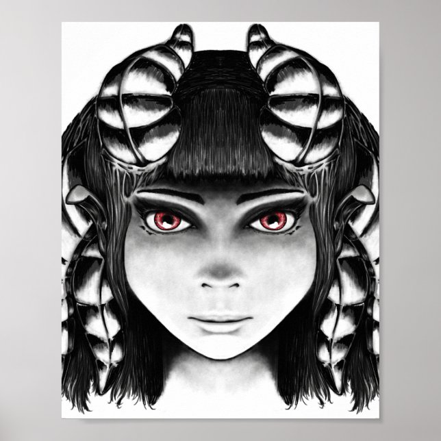 Demon queen original black and white illustration poster (Front)