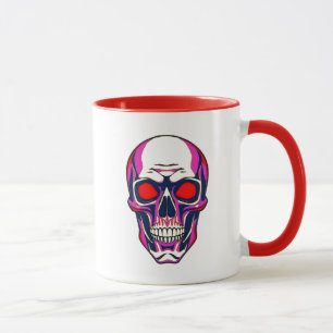 Demon skull with red eyes and neon colors. mug