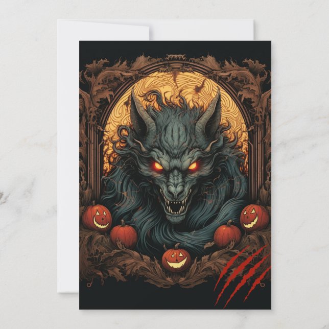 Demon Werewolf Pumpkin Halloween Invitation (Back)
