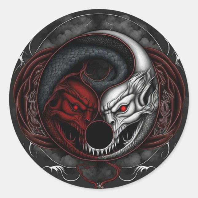 Demon Wolf Yin Yang Graphic Classic Round Sticker (Front)