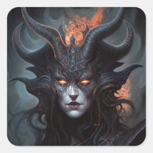 Demon Woman Queen Dark Fantasy Art Square Sticker