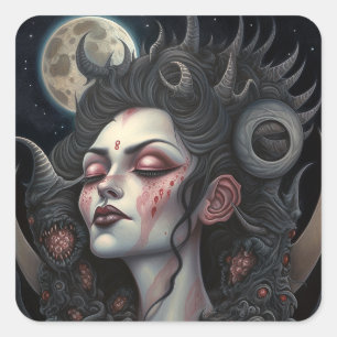 Demon Woman Queen Dark Fantasy Art Square Sticker