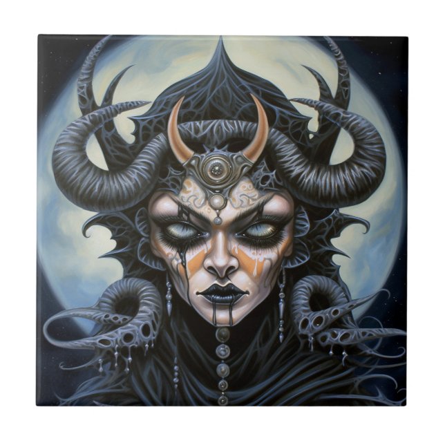 Demon Woman Queen Dark Fantasy Art Tile (Front)