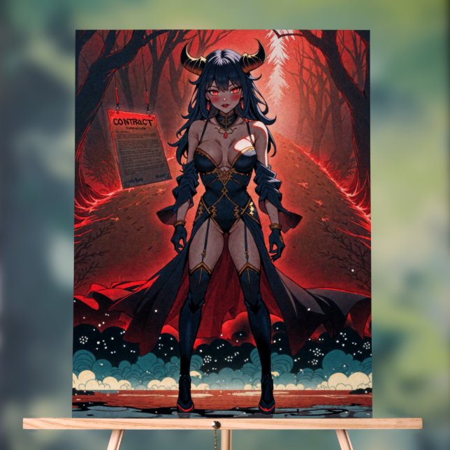 Demoness with Contact at Crossroads, Anime Demon Acrylic Sign (Neutral)