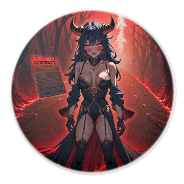 Demoness with Contact at Crossroads, Anime Demon Ceramic Knob (Front)