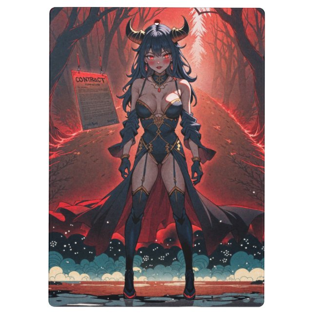 Demoness with Contact at Crossroads, Anime Demon Clipboard (Back)