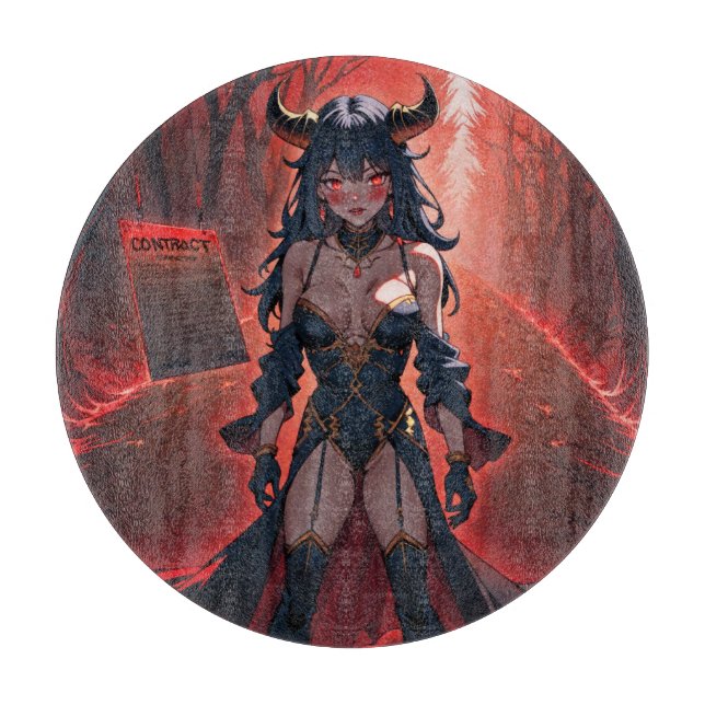 Demoness with Contact at Crossroads, Anime Demon Cutting Board (Front)