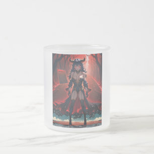 Demoness with Contact at Crossroads, Anime Demon Frosted Glass Coffee Mug