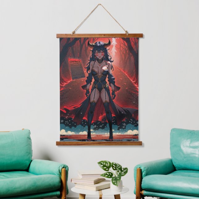 Demoness with Contact at Crossroads, Anime Demon Hanging Tapestry (Living Room)