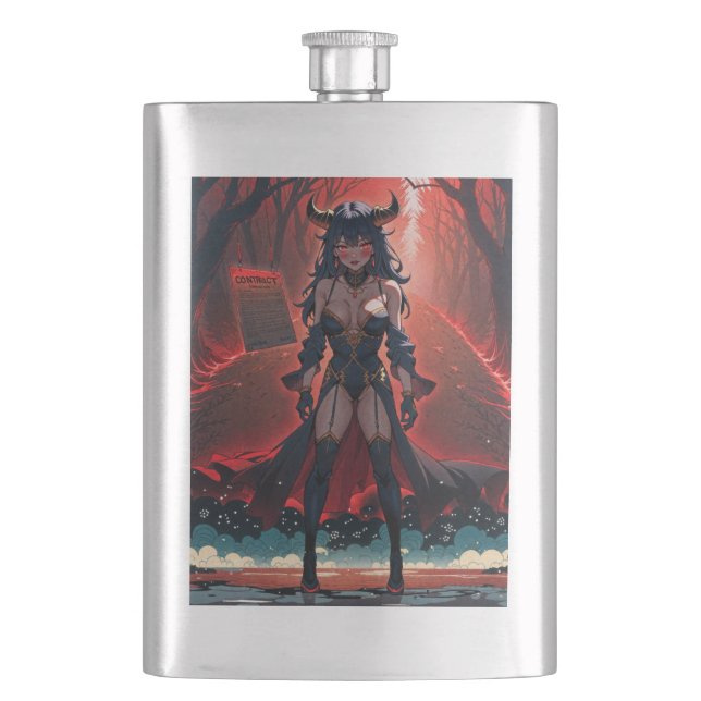 Demoness with Contact at Crossroads, Anime Demon Hip Flask (Front)