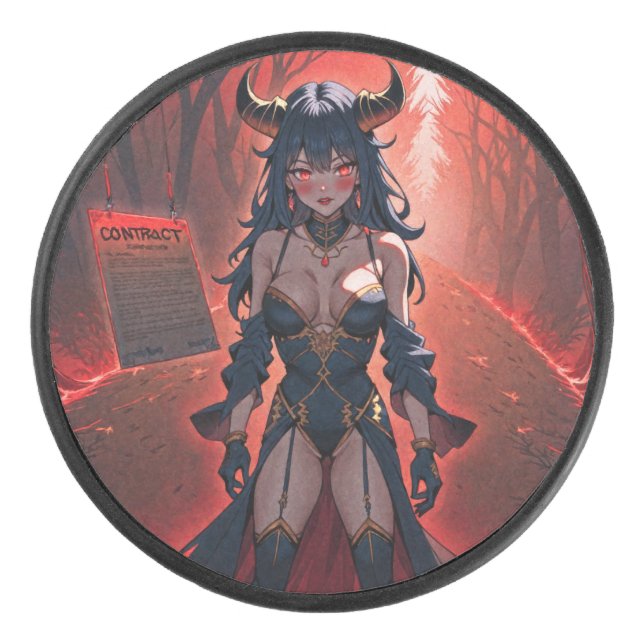 Demoness with Contact at Crossroads, Anime Demon Hockey Puck (Front)