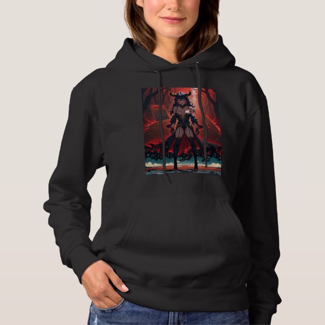 Demoness with Contact at Crossroads, Anime Demon Hoodie (Front)