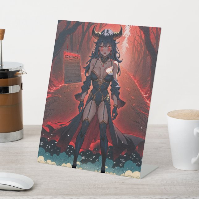 Demoness with Contact at Crossroads, Anime Demon Pedestal Sign (In SItu)