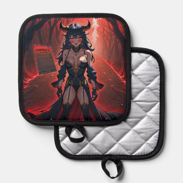 Demoness with Contact at Crossroads, Anime Demon Pot Holder (Front/Back)