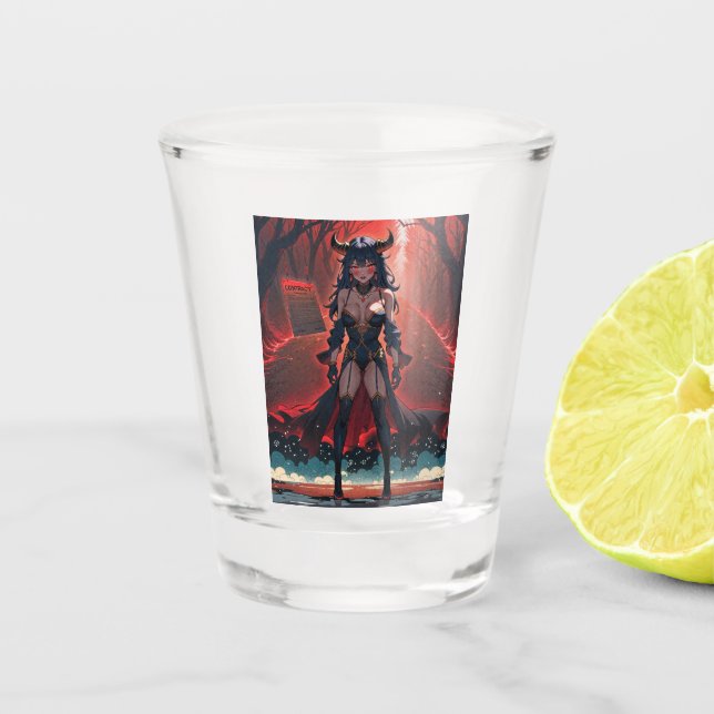 Demoness with Contact at Crossroads, Anime Demon Shot Glass (Front)