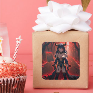 Demoness with Contact at Crossroads, Anime Demon Square Sticker