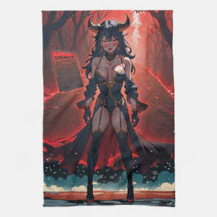 Demoness with Contact at Crossroads, Anime Demon Tea Towel