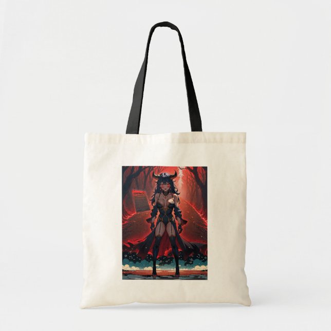 Demoness with Contact at Crossroads, Anime Demon Tote Bag (Front)