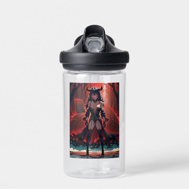 Demoness with Contact at Crossroads, Anime Demon Water Bottle (Front)