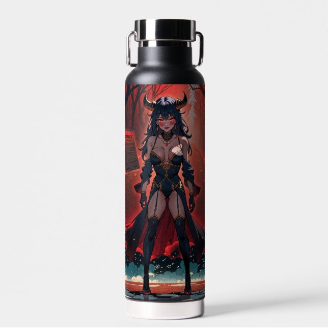 Demoness with Contact at Crossroads, Anime Demon Water Bottle (Front)