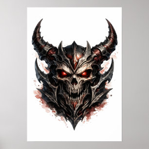 Demonic Skull with Horns Poster