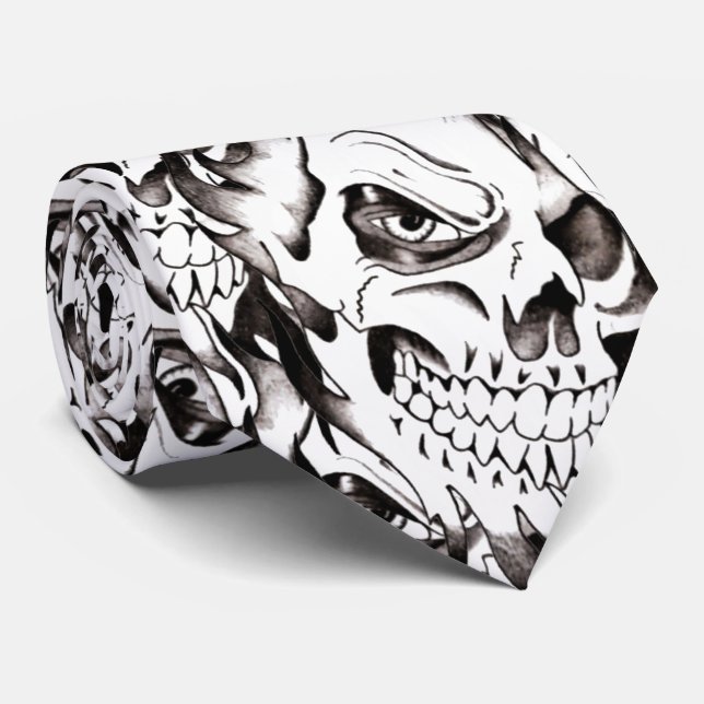Demonic skulls pattern spooky skeleton face black tie (Rolled)