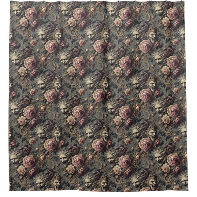 Demons of Delinquency – Gothic Floral Design Shower Curtain (Front)