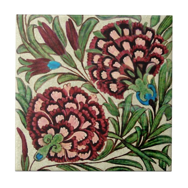DeMorgan Persian Style Floral Repro Antique HP Tile (Front)