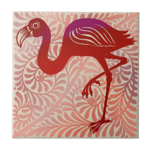 DeMorgan Ruby Lustre Bird Flamingo 1880s Repro Tile